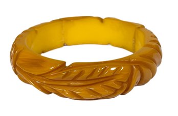 Art Deco Heavily Carved Bakelite Plastic Bracelet (as/is, Broken And Repaird) Butterscotch