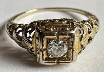 Vintage 14 Karat Gold & Diamond Ring, Size 6.5