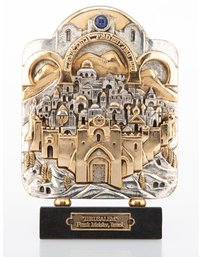 Frank Meisler Silver & Gold Plated Reunification Of Jerusalem Commemorative Metal Relief, Signed And Numbered