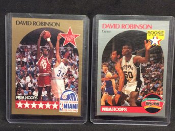 (2) 1990 NBA Hoops David Robinson Rookie & All Star Cards - M