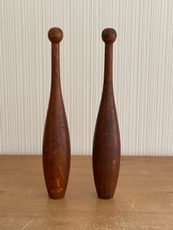 Antique Wooden Juggling Clubs Pins Pair