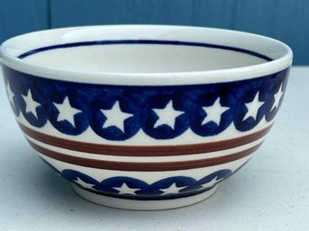 Handmade Polish Pottery 'stars & Stripes' Small Bowl