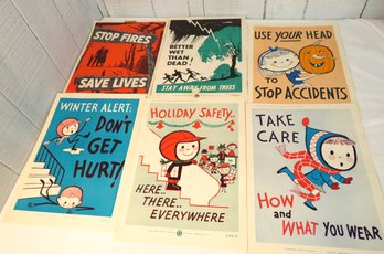 6 Vintage 1960s Safety Council Stop Fires Saves Lives Posters