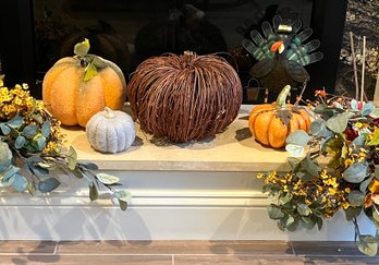 Thanksgiving Decorating In A Snap - Pumpkins, Table Top Turkey, Faux Greenery