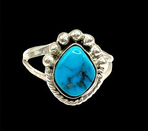 Vintage Sterling Silver Southwestern Style Turquoise Color Ring, Size 4