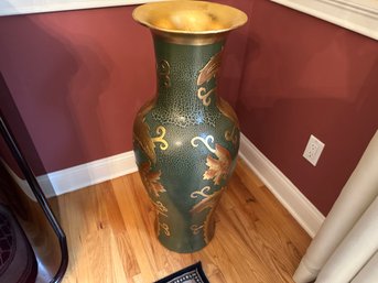 Beautiful Green Urn With Raised Gold And Copper Design By Alexander Kalifano