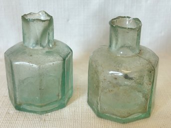 Antique Aqua Blue Glass Inkwells With Sheared Lips- VERY Early