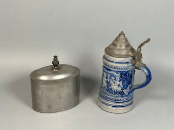 Vintage Reed & Barton Lidded Jar & Stoneware Stein