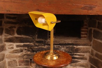 Mid-Century Brass And Yellow Plastic Shade Bankers Lamp