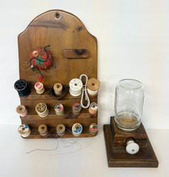 Vintage Stanco Wall Sewing Display & Mason Jar Candy Dispenser