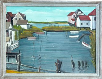 A Mid 20th Century Oil On Board, Harbor Houses, Irvin Atkinson (20th Century)