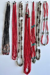 7 Beaded Necklaces, 1 With Turquoise Pendant, Some From Africa, Some Vintage