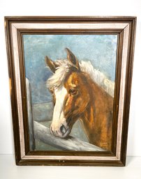 Signed Doris Jenney Oil Painting Of A Horse-  Listed Artist And Wife Of Pulp Artist Robert ' Bob ' Jenney