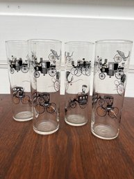 Libbey Antique Car Glasses, Set Of 4 Collins, Cocktail Drinking Glasses, Black Gold Vintage Mid Cen