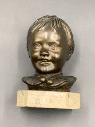 Bronze Bust Of Smiling Child Signed DeMartino