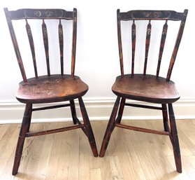 2 Antique 1880s Children's Hand Painted Windsor Chairs