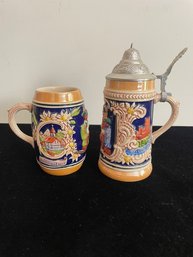 Pair Of Hand Painted German Beer Steins
