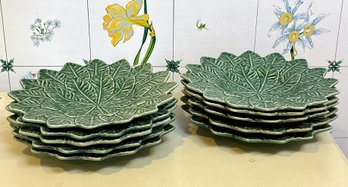 A Set Of 10 Portuguese Cabbage Leaf Plates