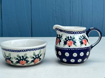 Handmade Polish Pottery Small Creamer & Bowl Ceramika Z Boleslawca