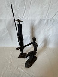 Pair Of Abstract/brutalist Mid Century Modern Sculptures- Don Quixote And Kneeling Man