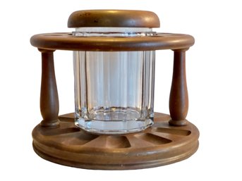 Ten Pipe Lazy Susan Style Stand With Glass Tobacco Storage Jar