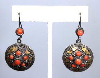 Antique Sterling Silver And Gold Mounts And Genuine Coral Stones