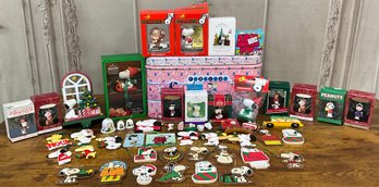 Huge Lot Of Snoopy Christmas Including Ornaments And Stocking Hangers