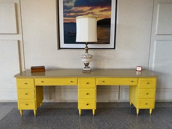 Vintage Thomasville Paint Decorated Single Piece Double Desk W/ 11 Drawers