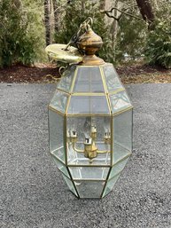 Large Vintage Brass Beveled Glass Chandelier