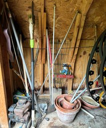 Assorted Garden Tools, Saws, And Planting Accessories