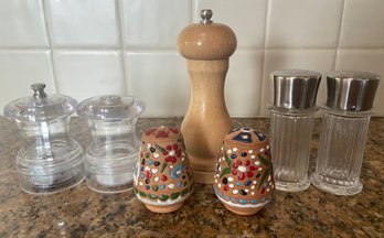 Three Sets Of S&P Shakers Including Dansk And A Wooden Pepper Mill