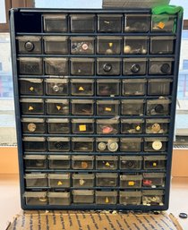 Buttons, Buttons And More Buttons In Various Colors, Sizes & Styles In Hardware Box W/60 Drawers - Lot 2