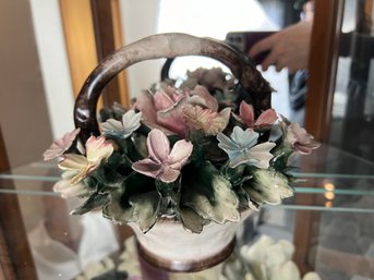 Capodimonte Italian Porcelain Basket Of Flowers Figurine