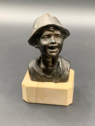 Bronze Bust Of Boy With Hat Signed DeMartino