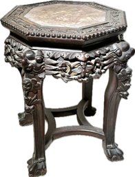 19th Century Chinese Export Carved Side Table With Inset Marble Top