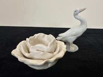 Lladro ' Little Duck ' Figurine & Rose Candle Holder