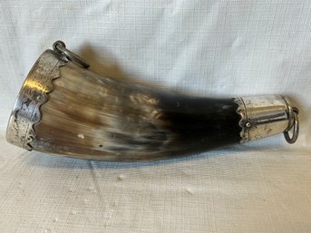 Antique Drinking Horn With Ornate Trim