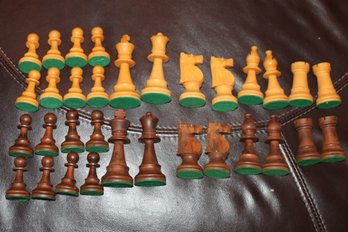 Very Nice LARGE Wood Turned Vintage Chess Set In Nice Shape - Impressive 4 Inch Size