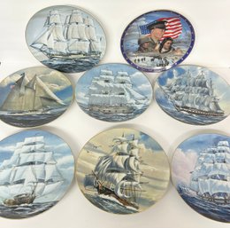 8 Collectors Plates - 7 Classic Rose Danbury Mint Collection Sailing Ships Plates & 1 Bradford Exchange Plate