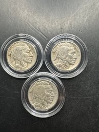 3 Buffalo Nickels 1936, 1936-D, 1936-S