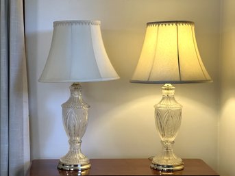 An Elegant Pair Of Vintage Cut Glass Table Lamps