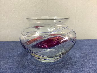 Red And Purple Swirled Glass Bowl Vase