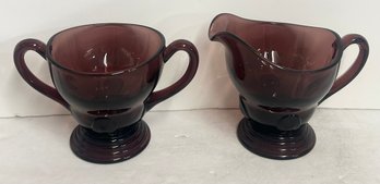 Purple Glass Sugar & Creamer Set