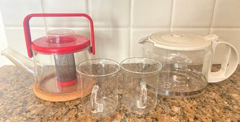 Bodum Tea Pot, Glass Mugs And Schott Glass Coffee Pot