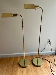 Pair Of Brass Floor Lamps - Triangular Design - Tested And Working  44'H, 49'H With 10' Base
