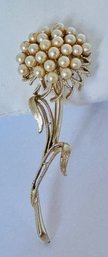 VINTAGE SIGNED CORO GOLD TONE PEARL FLOWER BROOCH