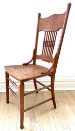 Antique 1910s Oak Pressback Dining Chair With Caned Seat, Purchased In Texas