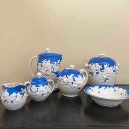 6 Piece Blue And White Tea And Coffee Set -Moriyama Mori-Machi - 1920s