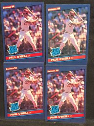 (4) 1986 Donruss Paul O'Neill Rated Rookie Cards - M