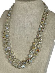 Dual Strand Vintage Aurora Borealis Crystal Beaded Necklace